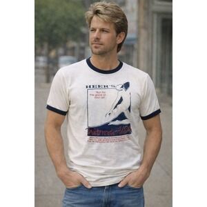 Vintage 1981 Heers Watercolor Run Single Stitch Ringer T-Shirt Large Muscle Cuff